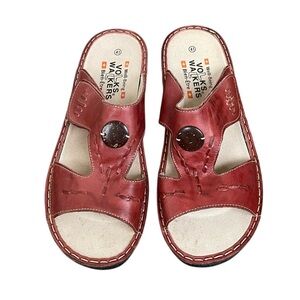 VOLKS WALKERS Comfortable Leather Slide Sandals Burgundy 41